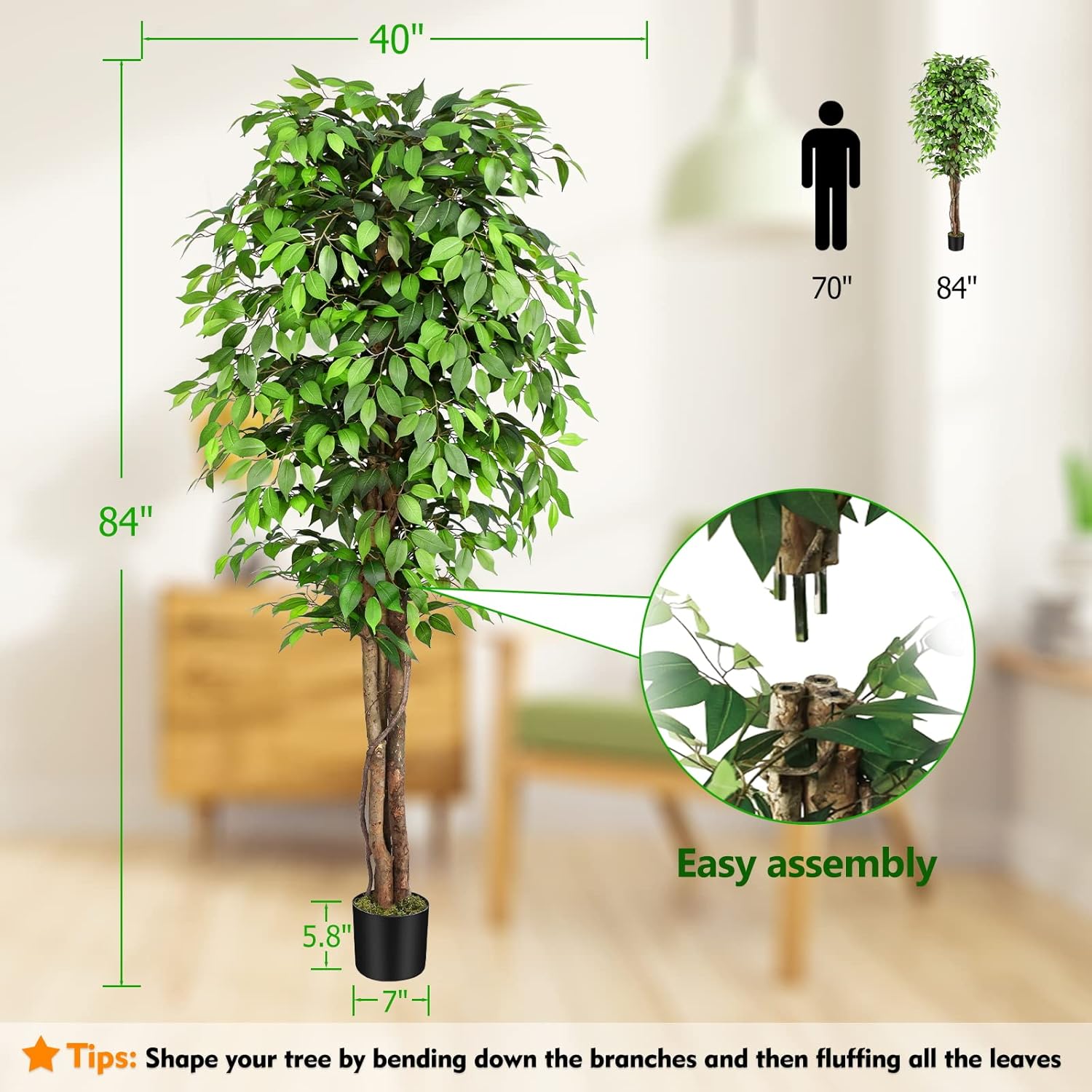 실제와 같은 인조 고무나무, 자연스러운 줄기와 풍성한  - Fiddle Leaf Fig 리뷰 및 가격