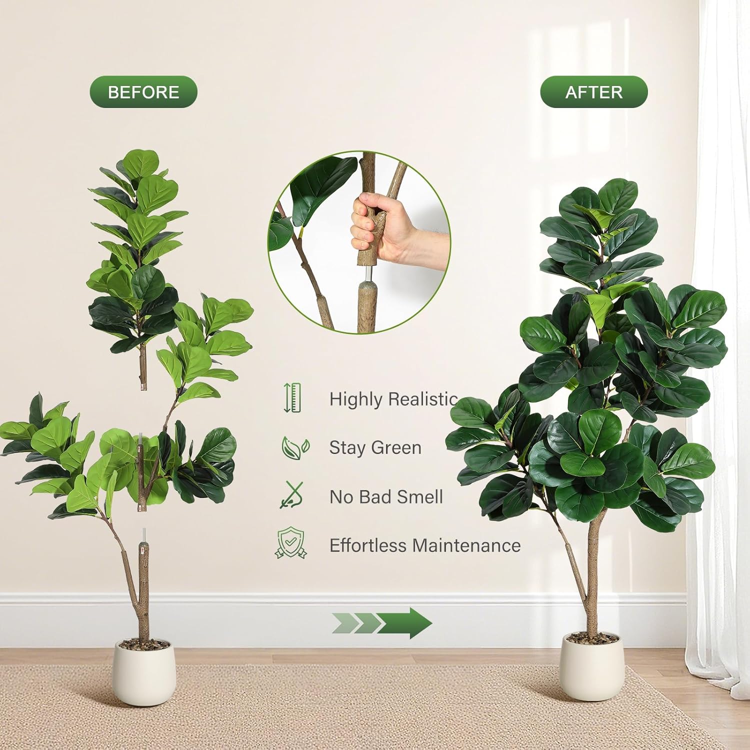 4-7피트 피들리프 무화과나무 인조 리얼리스틱 인조 피 - Fiddle Leaf Fig 리뷰 및 가격